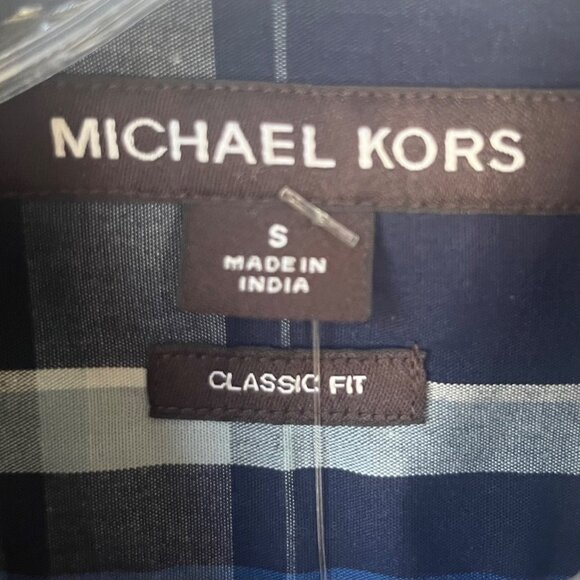 Michael Kors Button Front Shirt Mens Small Blue New Plaid Classic Fit - Picture 6 of 11